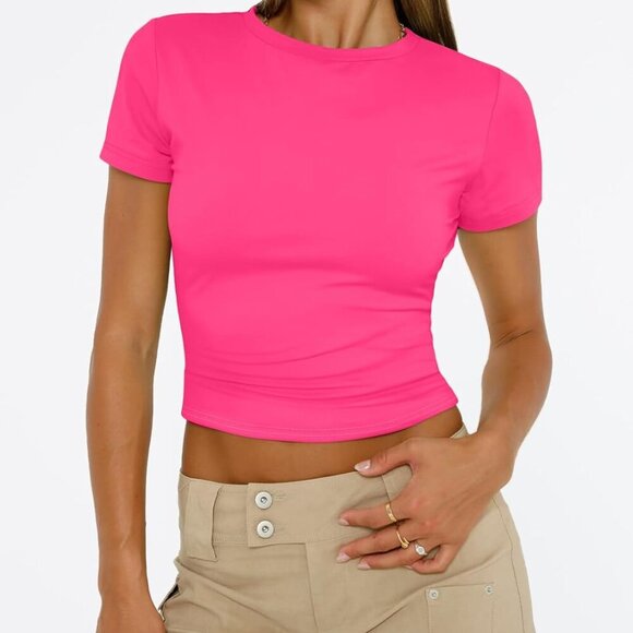 Women’s Basic Summer Crop Top - Neon Pink, X-Small - Picture 2 of 7